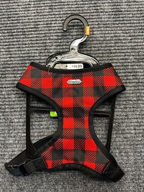 Unique Petz Dog Harness Red Black Tartan Plaid Comfy Adjustable Size Medium NWT
